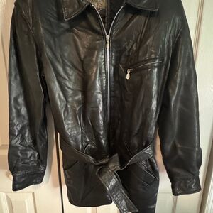 Elegant Black Leather Jacket with Belt